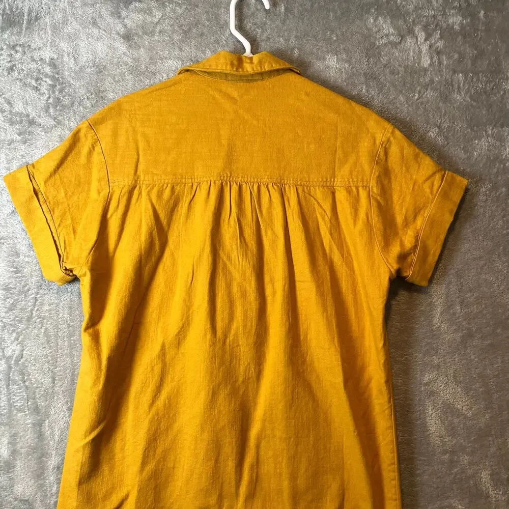 Pilcro‎ Buttondown Shirt Dress Linen Blend Patch Pockets Yellow Utility